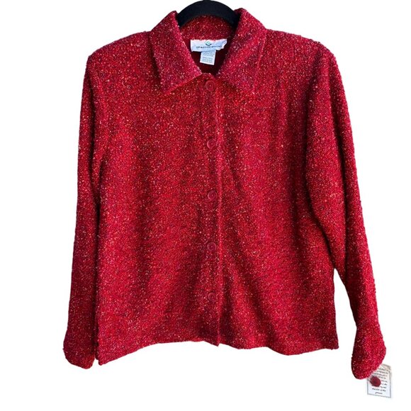 Erin London Vintage Womens Red Boucle Button-Up Knit PreppyCardigan Jacket New S - Picture 1 of 10